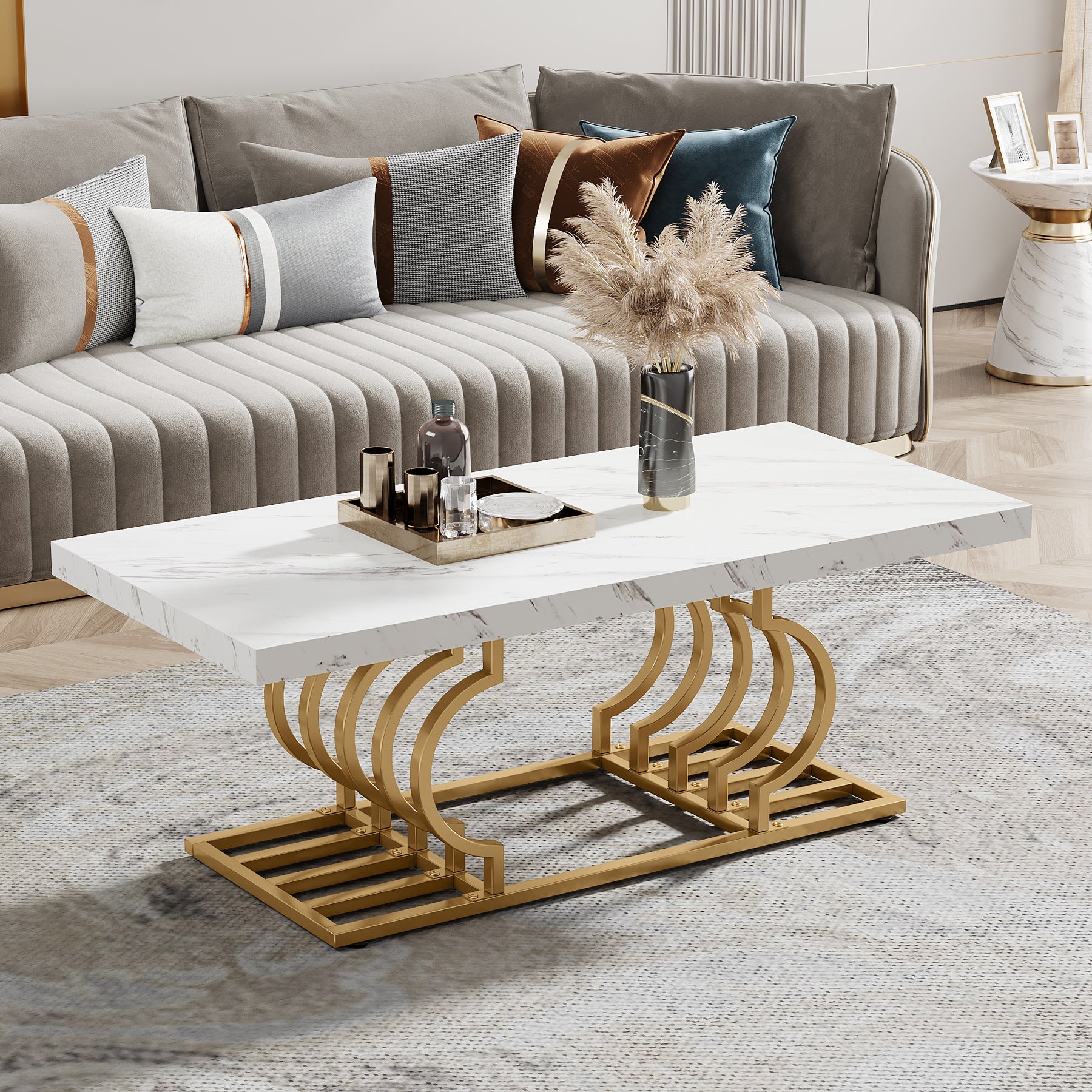 47" Faux Marble Coffee Table